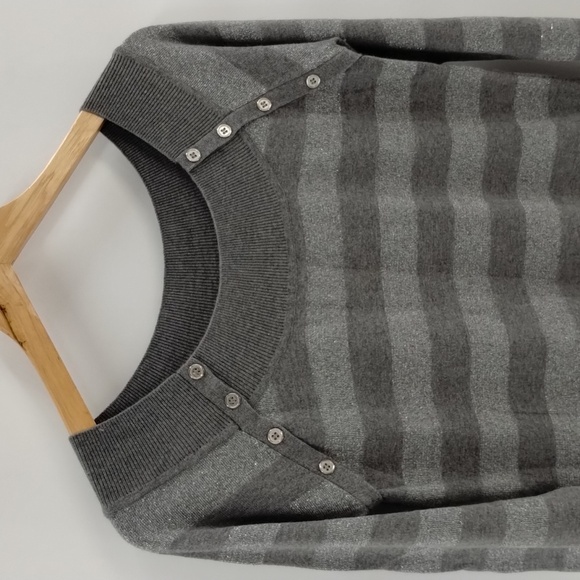 Cache' sweater size medium two tone gray button detail metallic striped Cache - Picture 2 of 9